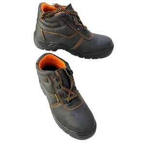Safety Steel Toe Men Work Boots Black Orange Padded Collar Anti Slip NIB 40/ 7.5